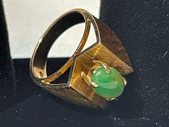 Vintage 14k Yellow Gold Nephrite Mid Century Ring Size 3.75 Weighs 6 Grams