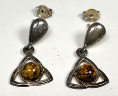 VTG Necklace Earring Baltic Green Honey Amber Sterling Silver Collar Celtic Knot