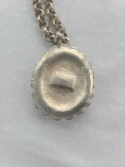 Silver tone Cabochon Onyx Necklace And Pierced Earrings
