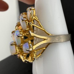 Vintage Cocktail Ring Gold Tone Polished Stone Size 8.5