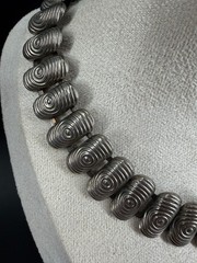 Vintage Brutalist Silver Tone Spiral Statement Necklace Modernist Chunky 15.5″