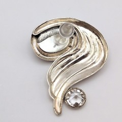 VTG Sterling Silver 925 CZ Oval Onyx Wavy Scalloped Pierced Earrings 1.1in 4.85g