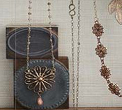 Copper & Brass Filigree Daisy Necklace with Peach & Gray Moonstone | 24″