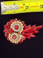 Vintage Juliana D&E Red Rhinestone Owl Parure Bracelet Brooch Earrings