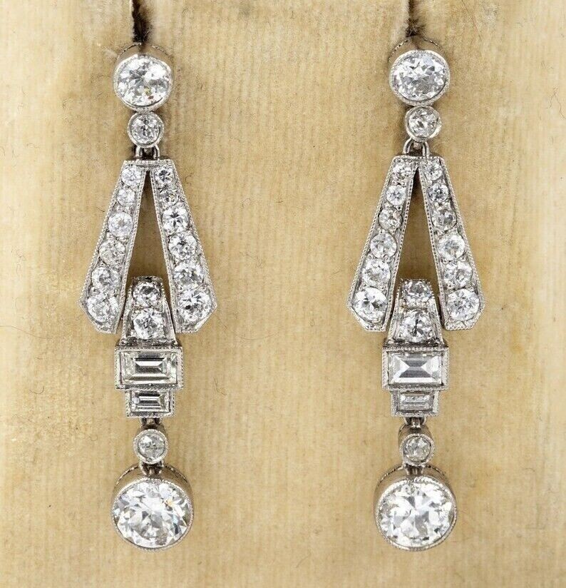3.00Ct Art Deco Style Lab Created Diamond Engagement Wedding 925 Silver Earrings