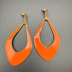 Vintage Gold Tone Orange Enamel Teardrop Drop Earrings Bold Statement Modern Y2K