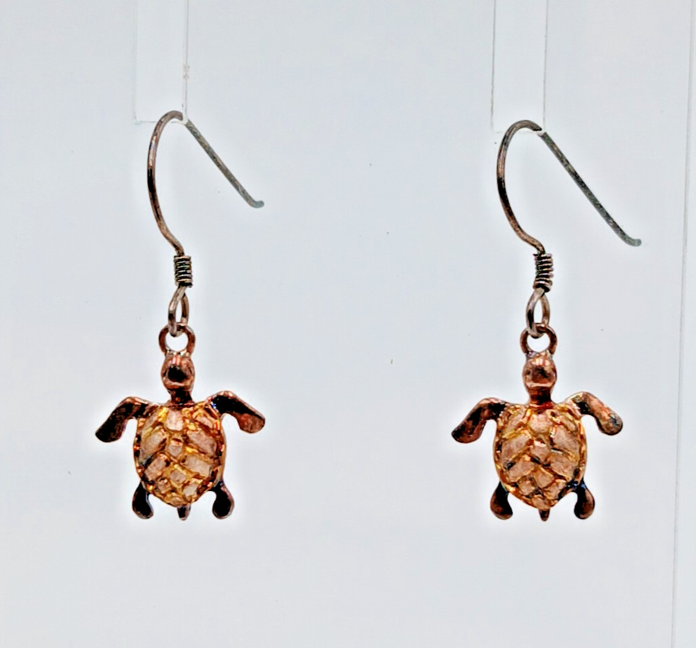 925 Signed Sea Turtle Earrings 1in Drop Vermeil Shell Sterling Silver VTG