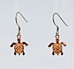 925 Signed Sea Turtle Earrings 1in Drop Vermeil Shell Sterling Silver VTG