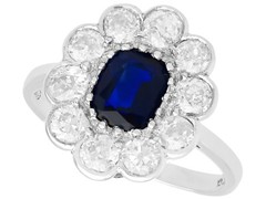 Antique 1.07 Ct Sapphire and 1.54 Ct Diamond Platinum Cluster Ring Circa 1920