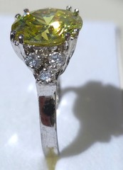 Yellow Green Center Stone White Side Cocktail Ring Silver Toned Stamped China