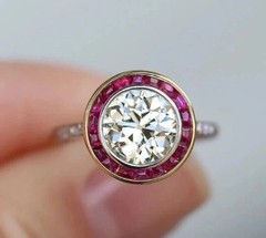 Antique Style Round Cut Lab Created Diamond Ruby Halo Engagement Ring 925 Silver
