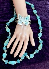 Vintage Butterfly Bracelet W/ Abalone Shell & Turquoise & Lucite Necklace