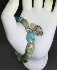 Vintage Whitney Kelly Turquoise Stones, Sterling Silver Cage Charm Bracelet