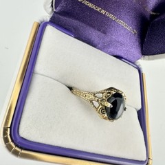 Antique Old VTG 14k GE Uncas Signed Ring Black Cab Sz5.5 Filigree Estate Read