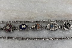 Vintage Judy Lee Silver Triple Link Victorian Revival Bracelet Cameo Rhinestone