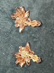 Vintage earrings. Aurora Borealis/ Amber rhinestone. Clip. Antique collectible