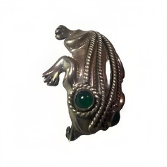 HEAVY Mexico Sterling Silver Green-Eyed Frog Pin Brooch