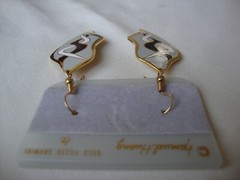 VINTAGE SAMUEL HUANG SIGNED CLOISONNE RETRO ABSTRACT BLACK WHITE & GRAY EARRINGS