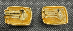 RARE! VTG Christian Dior Gold Tone Black Enamel Clear Rhinestone Earrings Signed