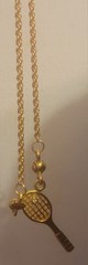 Gorgeous VTG Tennis Racket & Ball Charm Necklace Chain+ Pendant Taiwan Gold 👀