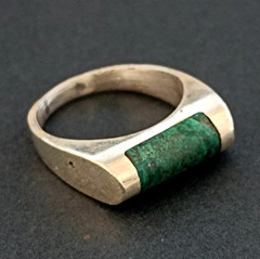 Sterling Silver Ring Green Stone Eilat Minimalist Modernist Men’s Pinky Women