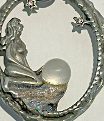 JJ Jonette Nude Fairy Necklace Crystal Ball Celestial Metal Star Gaze Moon VTG
