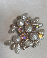 Baroque Faux Pearl AB Rhinestone Brooch Vintage
