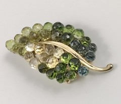 Lauren Conrad Leaf Brooch Pin Multi Color Glass Beads Gold Tone. #1488