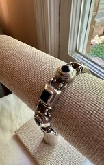 Vintage Taxco Mexico signed sterling silver black onyx bracelet