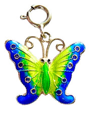 Vintage Sterling SIGNED SU YELLOW GREEN BLUE WHITE ENAMEL BUTTERFLY CHARM