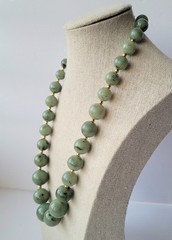 Vtg Joan Rivers Faux Jade Marble Green Lucite Round Bead Gold Tone Necklace 20″