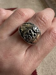 Vintage Sterling And 10k Gold Grape Leaf Ring Size 7.25