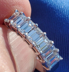 Original EARTH MINED DIAMOND Emerald cut Deco Wedding Band SOLID PLATINUM Ring 6