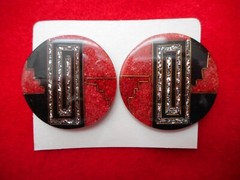 VINTAGE Art Deco Design, ROUND SHAPE, Glitter CLIP Earrings from France