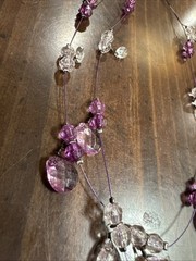 Triple Wire Bead Necklace Pink Purple Faceted Rhinestone Teardrop Dangles Retro