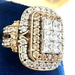 SJ 925 sterling silver gold vermeil clear champagne CZ cocktail ring size 7