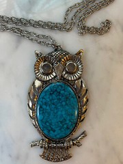Lot Of 13 Boho Retro Silver tone Owl Necklace Faux Turquoise Craft Repurpose