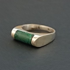 Sterling Silver Ring Green Stone Eilat Minimalist Modernist Men’s Pinky Women