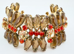 Juliana D&E Book Piece Brown Coffin Rhinestone Gold Bracelet & Clip-On Earrings