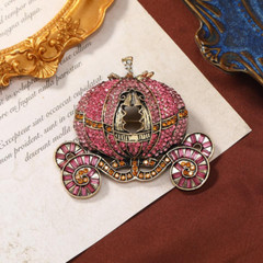 Luxury Full Crystal Women Vintage Pumpkin Carriage Buckle Pins Fashion Pin