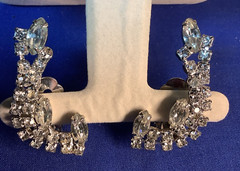 Estate UP THE EAR CLIMBER Prong Set Rhinestone Clip Earrings Wedding Bride E22