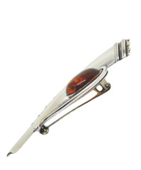 Estate 925 Sterling Silver Amber Scottish Horn Brooch/Pin