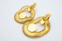 Vintage Clip On Earrings Gold Tone Rhinestone Chunky Flexible