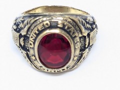 Vintage US Army Military Gold Plated Ring Red Faceted Stone Karatclad Size 10.5