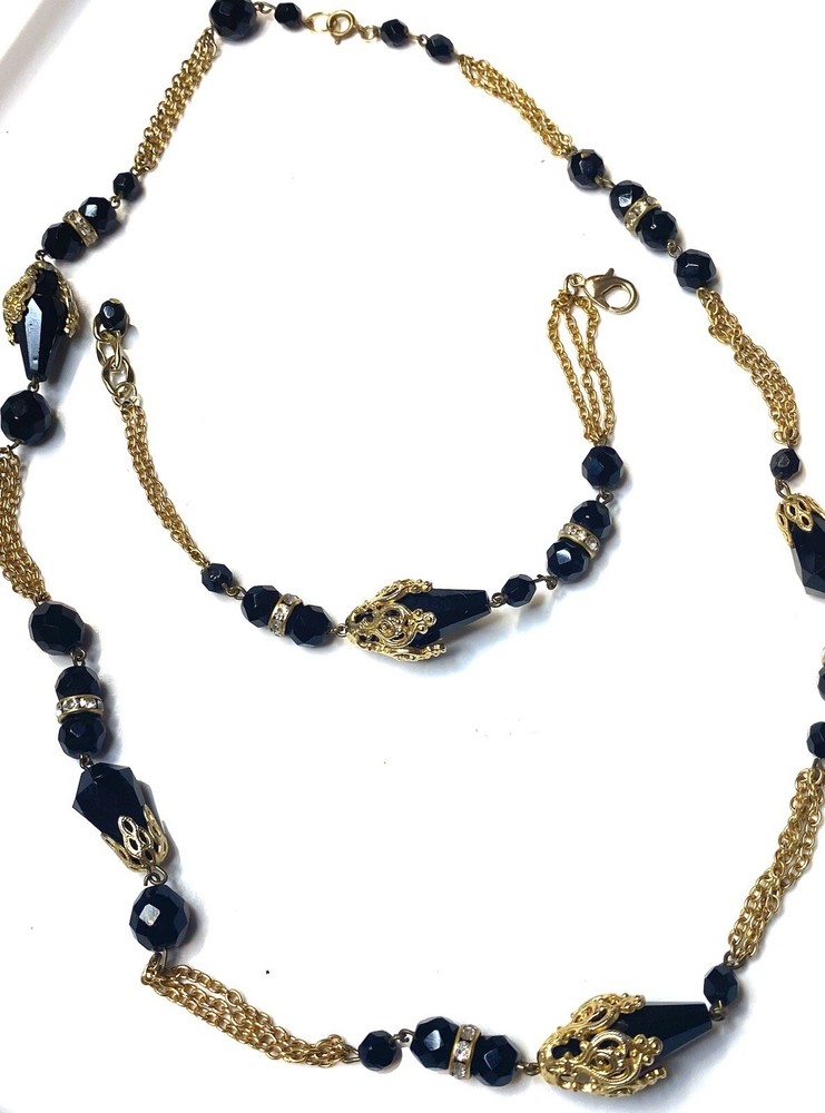 2.475 Vintage luxury set, necklace, bracelet, gold tone, cut glass inserts