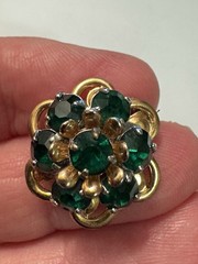 Vintage Designer Barclay Green Rhinestone Flower Brooch Gold Tone Old Money