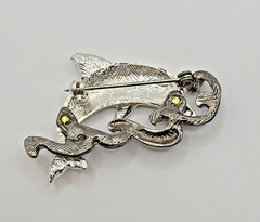 Vintage silver-plated DOLPHIN brooch W/ Textured Pewter Tone Waves EUC