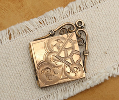 Antique 10k Victorian Square Rolled Gold Etched Filled Locket Photo Pendant Fob