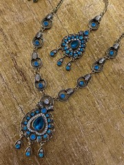 Art Deco Style Estate Blue Rhinestone Lavalier Necklace Earring Demi-Parure Set