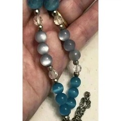 Vintage Necklace Iridescent Blue Beads Silver Tone Strand NY New York See Pics